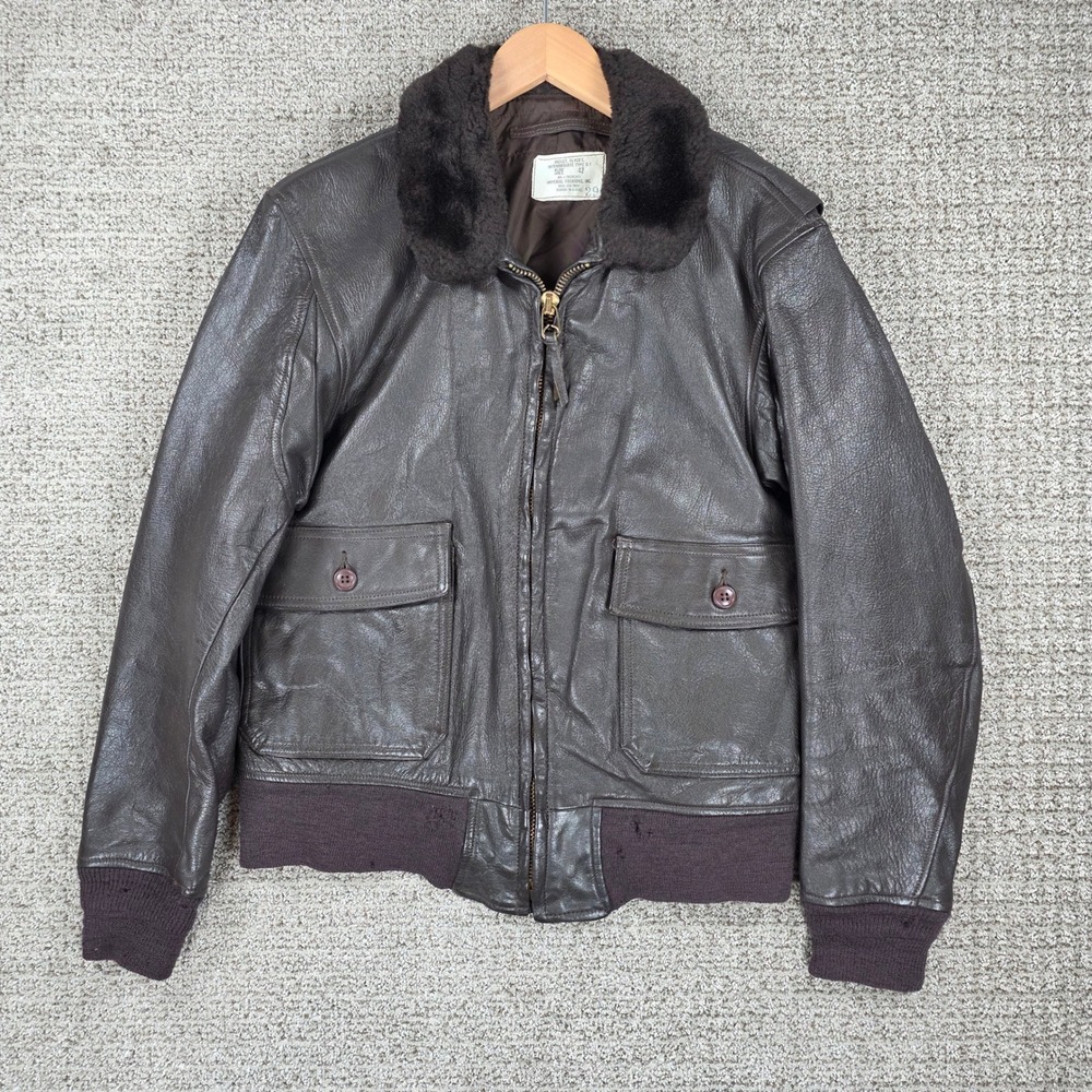 70s Vintage Imperial USN G-1 Flyers Jacket Brown Leather Military Size 42